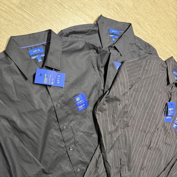 (3) Apt. 9 Premier Flex NWT No Iron Long Sleeve Dress Shirt Men's L Black Gray - Picture 2 of 8